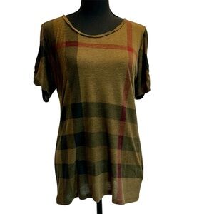 Burberry Brit authentic green plaid Nova check short sleeve T-shirt scoop neck S